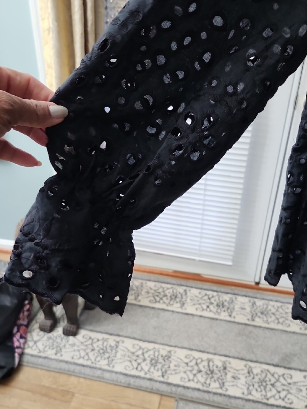 Black Eyelet Peplum Long-Sleeve Top - Picture 3 of 5